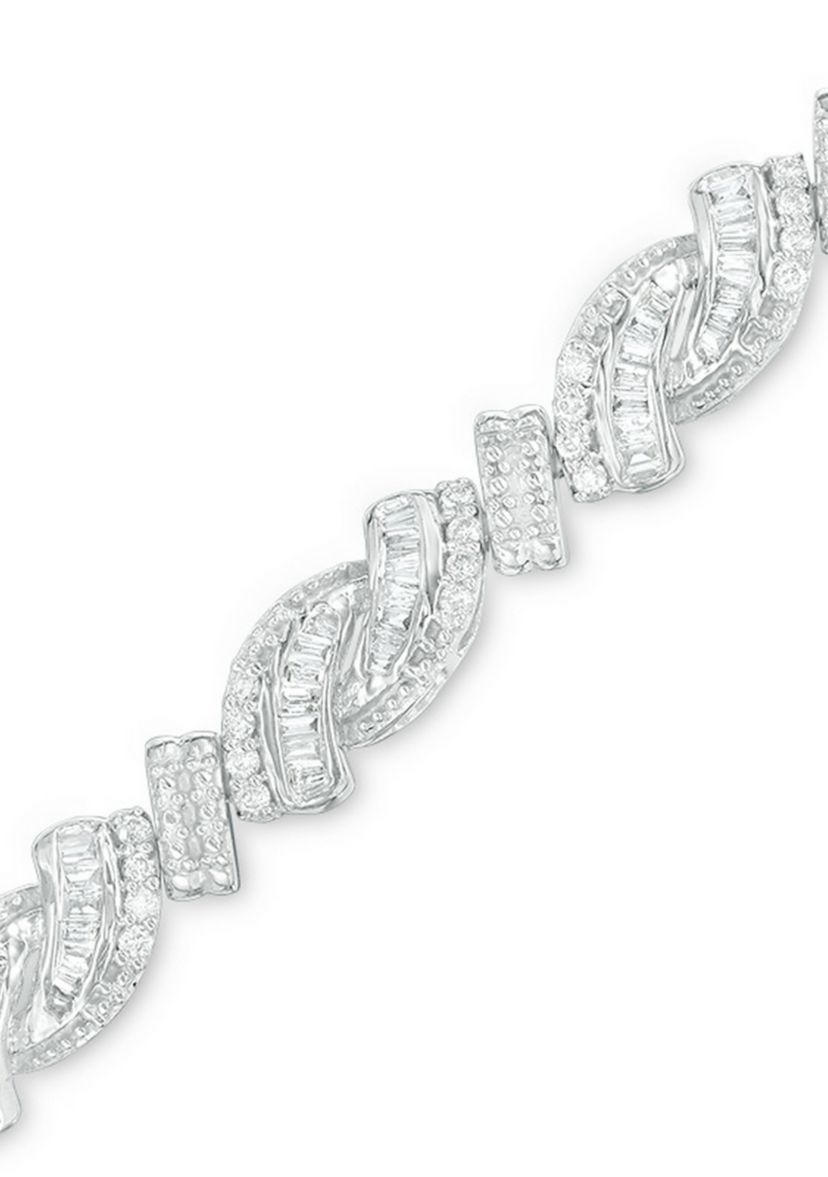 2 ct. t.w. Baguette and Round Diamond Bypass Bracelet in Sterling Silver