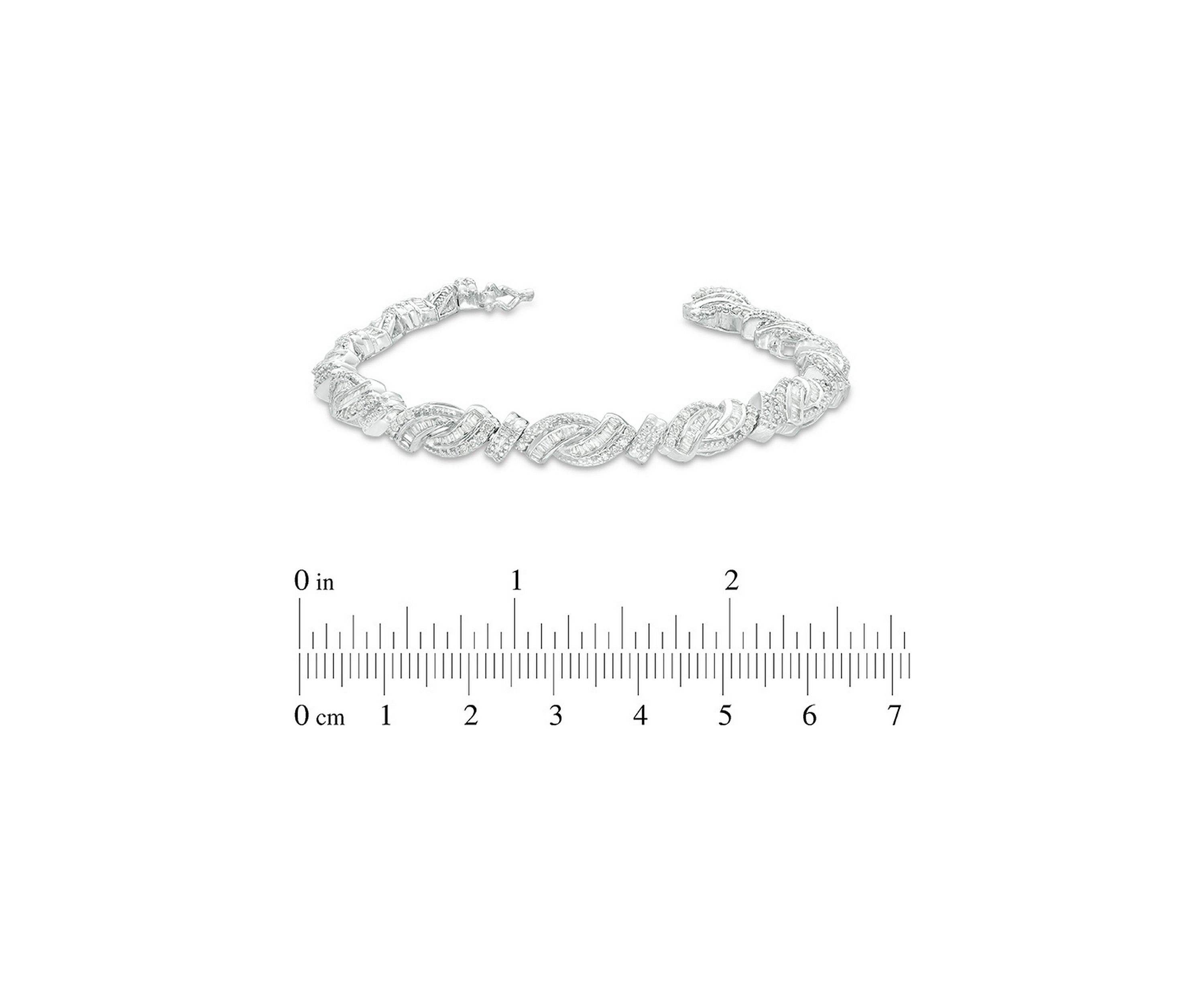 2 ct. t.w. Baguette and Round Diamond Bypass Bracelet in Sterling Silver