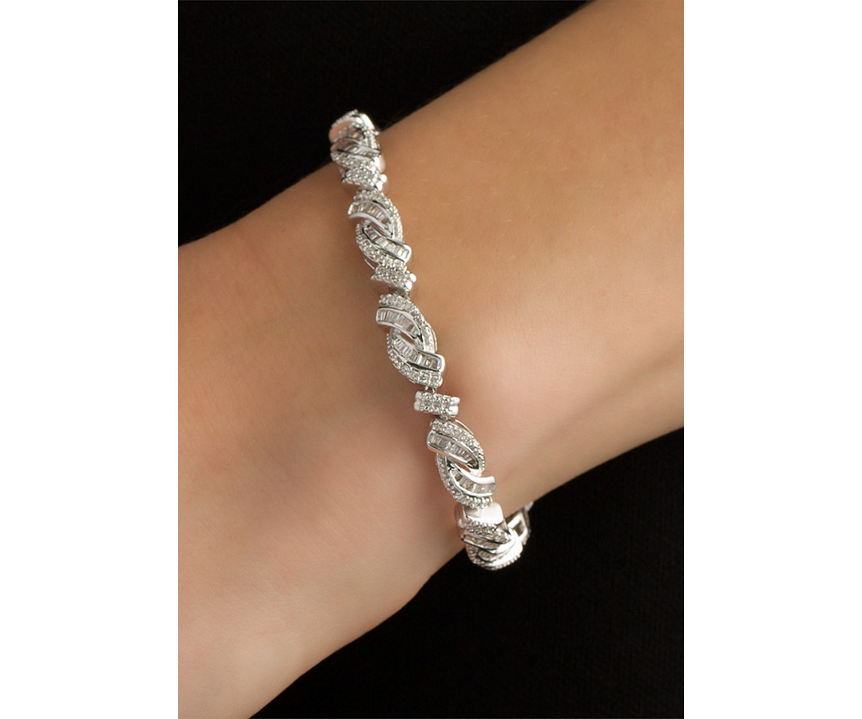 2 ct. t.w. Baguette and Round Diamond Bypass Bracelet in Sterling Silver