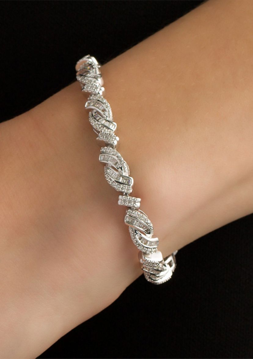 2 ct. t.w. Baguette and Round Diamond Bypass Bracelet in Sterling Silver