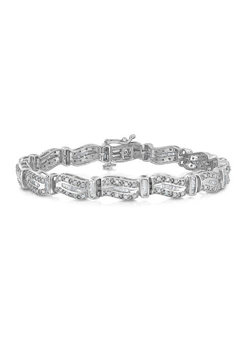 2 ct. t.w. Round and Baguette Diamond Bracelet in 14K White Gold