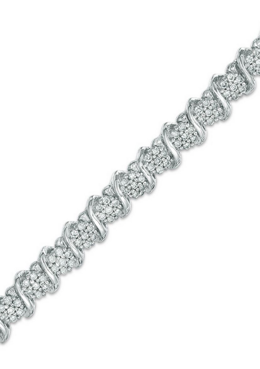 1 ct. t.w. Diamond "S" Tennis Bracelet in Sterling Silver