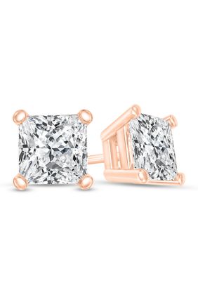 Diamaison 1/4 Ct. T.w. Certified Princess-Cut Diamond Solitaire Stud Earrings In 14K Rose Gold (I/si2)
