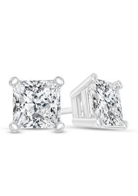 Diamaison 1/4 Ct. T.w. Certified Princess-Cut Diamond Solitaire Stud Earrings In 14K White Gold (I/vs2)