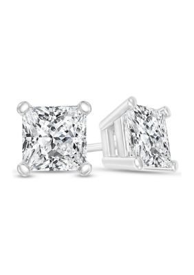 Diamaison 1/2 Ct. T.w. Certified Princess-Cut Diamond Solitaire Stud Earrings In 14K White Gold (I/vs2)