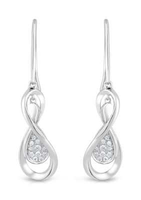 Diamaison 1/6 Ct. T.w. Round Diamond Infinity Drop Earrings In 10K White Gold