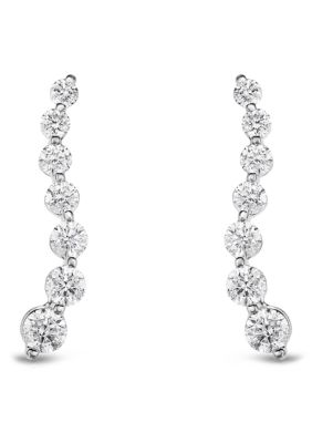 Diamaison 2 Ct. T.w. Round Diamond Graduated Drop Earrings In 14K White Gold