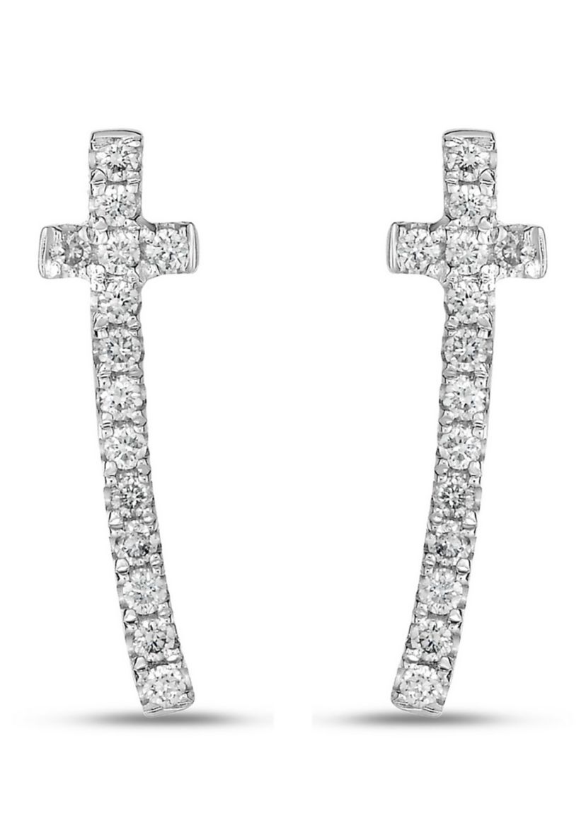 1/4 ct. t.w. Diamond Curved Cross Crawler Earrings in 10K White Gold