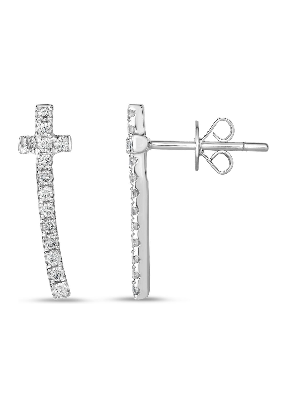 1/4 ct. t.w. Diamond Curved Cross Crawler Earrings in 10K White Gold