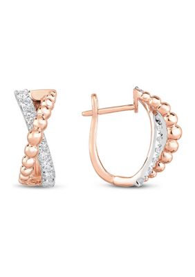 Diamaison 1/2 Ct. T.w. Diamond Beaded Crossover Hoop Earrings In 10K Two-Tone Rose Gold