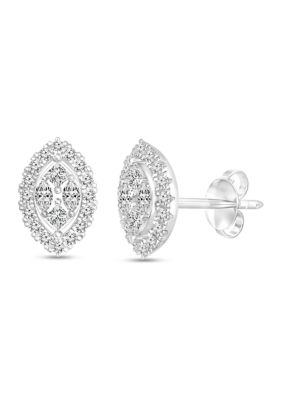 Diamaison 1/2 Ct. T.w. Diamond Halo Marquise Shaped Stud Earrings In 14K White Gold -  0827255883260