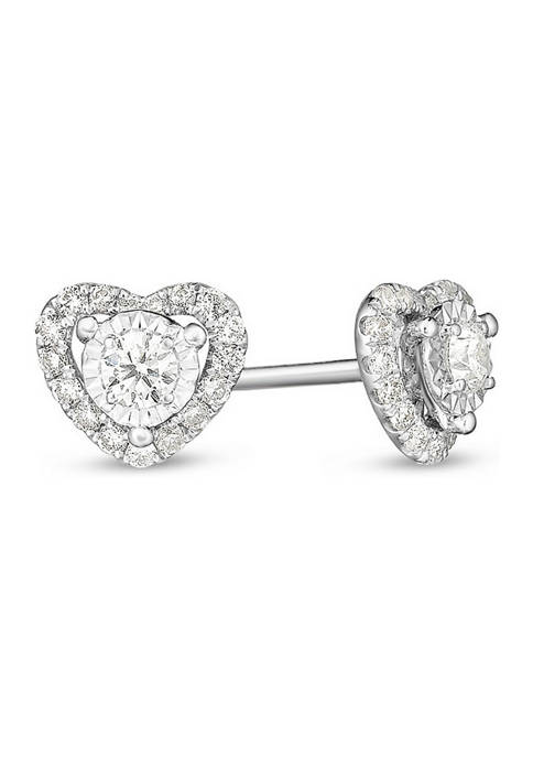 1/4 ct. t.w. Round-Cut Diamond Heart Halo Stud Earrings