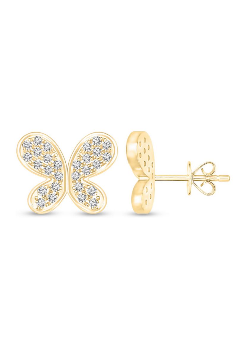 1/5 ct. t.w. Round-Cut Diamond Butterfly Earrings in 14K Yellow Gold