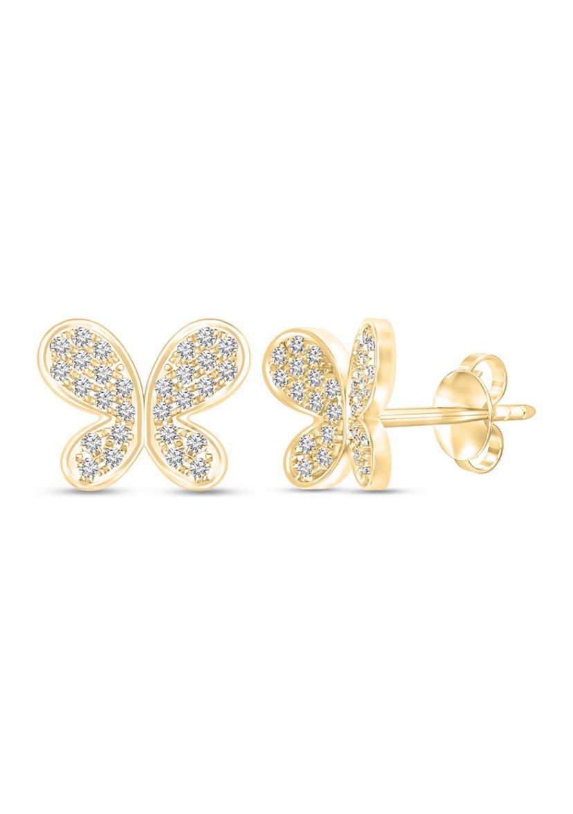 1/5 ct. t.w. Round-Cut Diamond Butterfly Earrings in 14K Yellow Gold