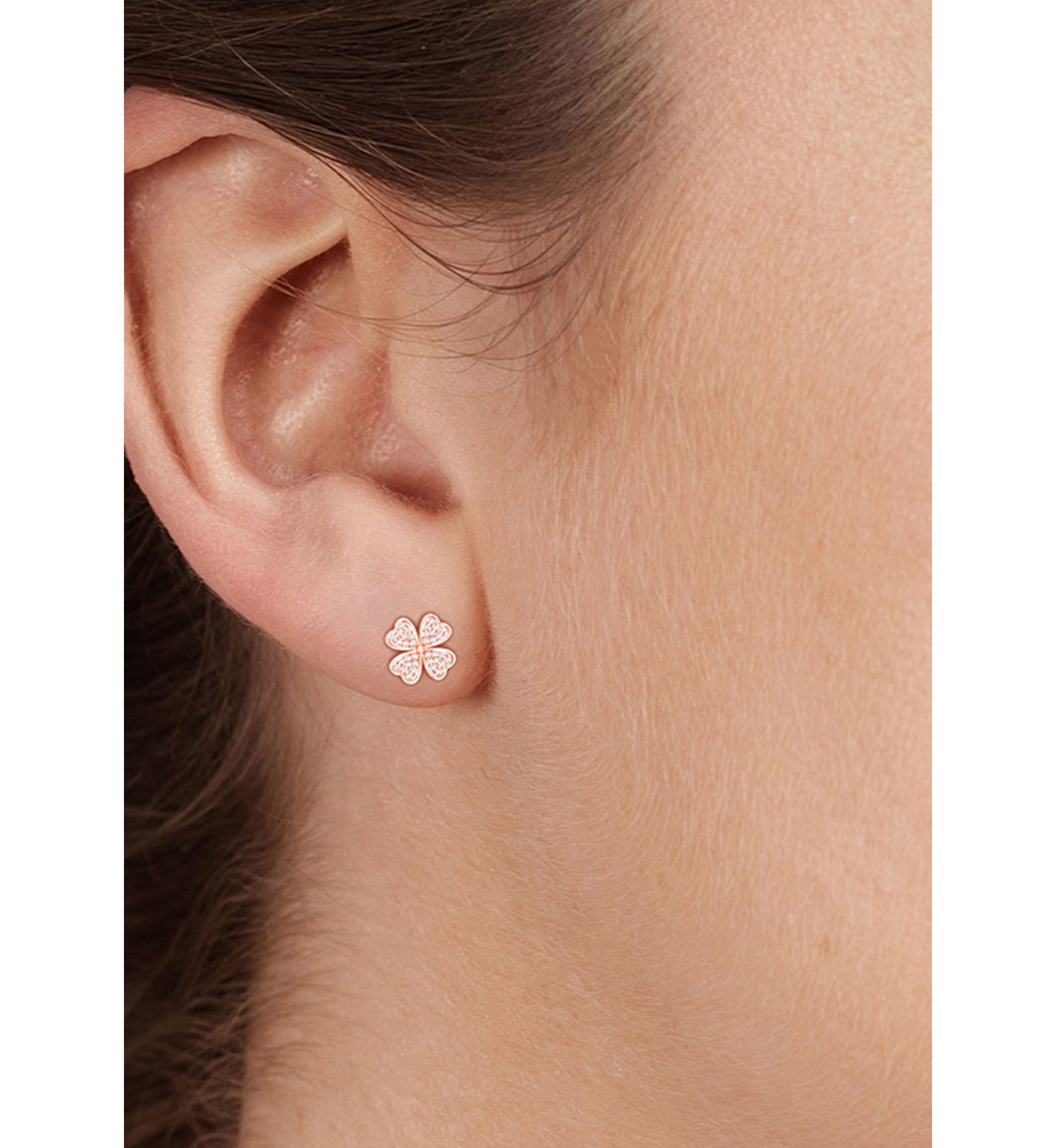 1/4 ct. t.w Diamond Heart-Shaped Four Leaf Clover Stud Earrings in 10K Rose Gold