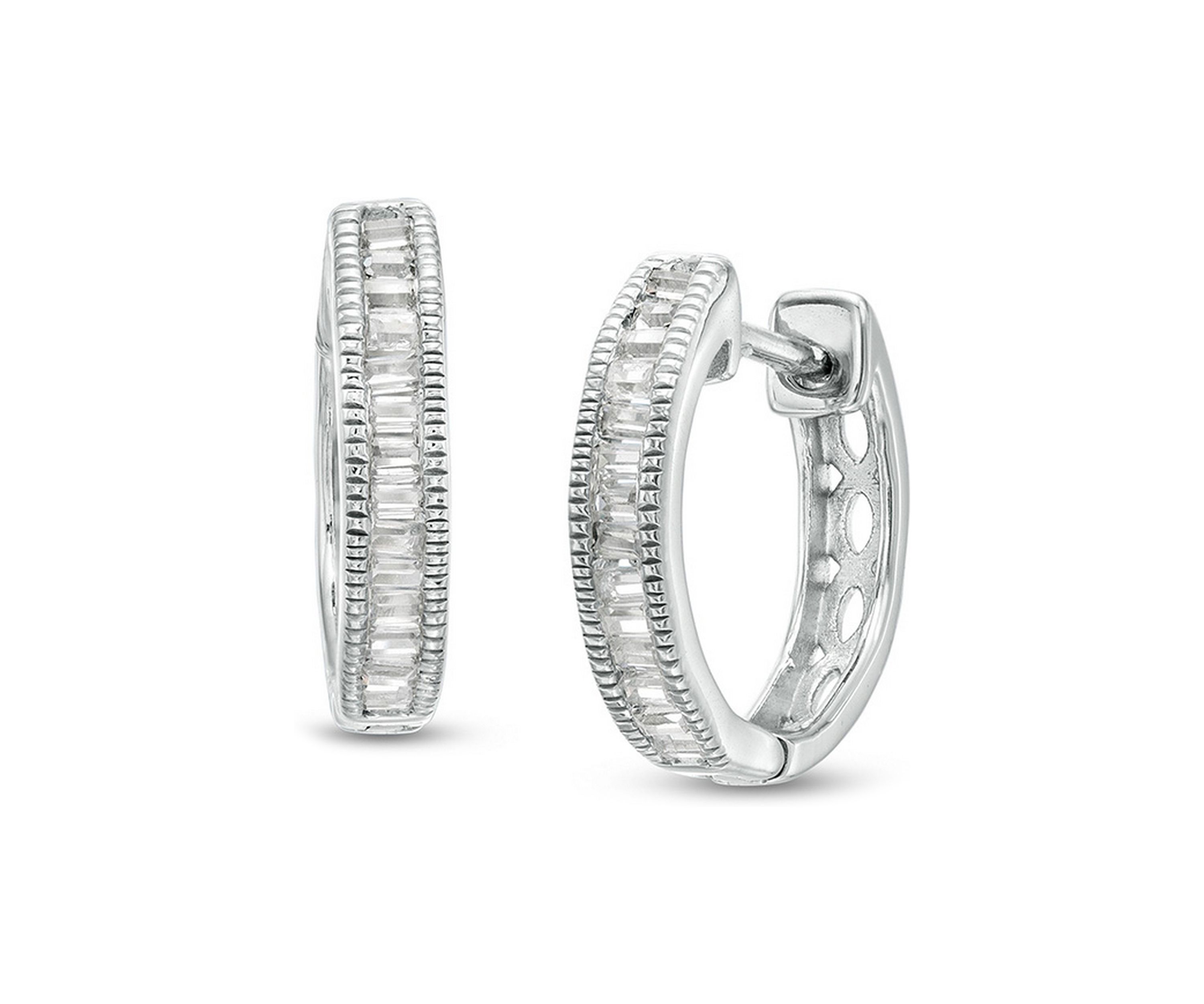 1/4 ct. t.w. Baguette Diamond Vintage-Style Hoop Earrings in 10K White Gold