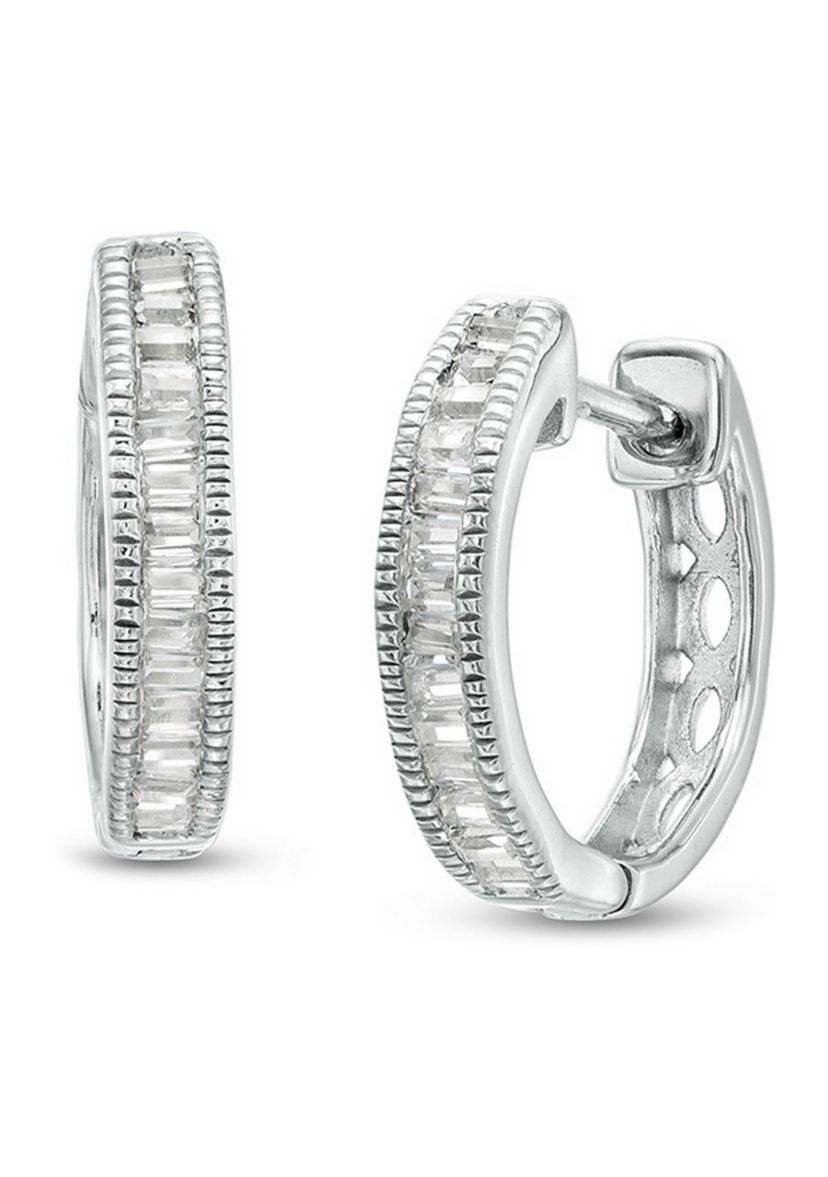 1/4 ct. t.w. Baguette Diamond Vintage-Style Hoop Earrings in 10K White Gold