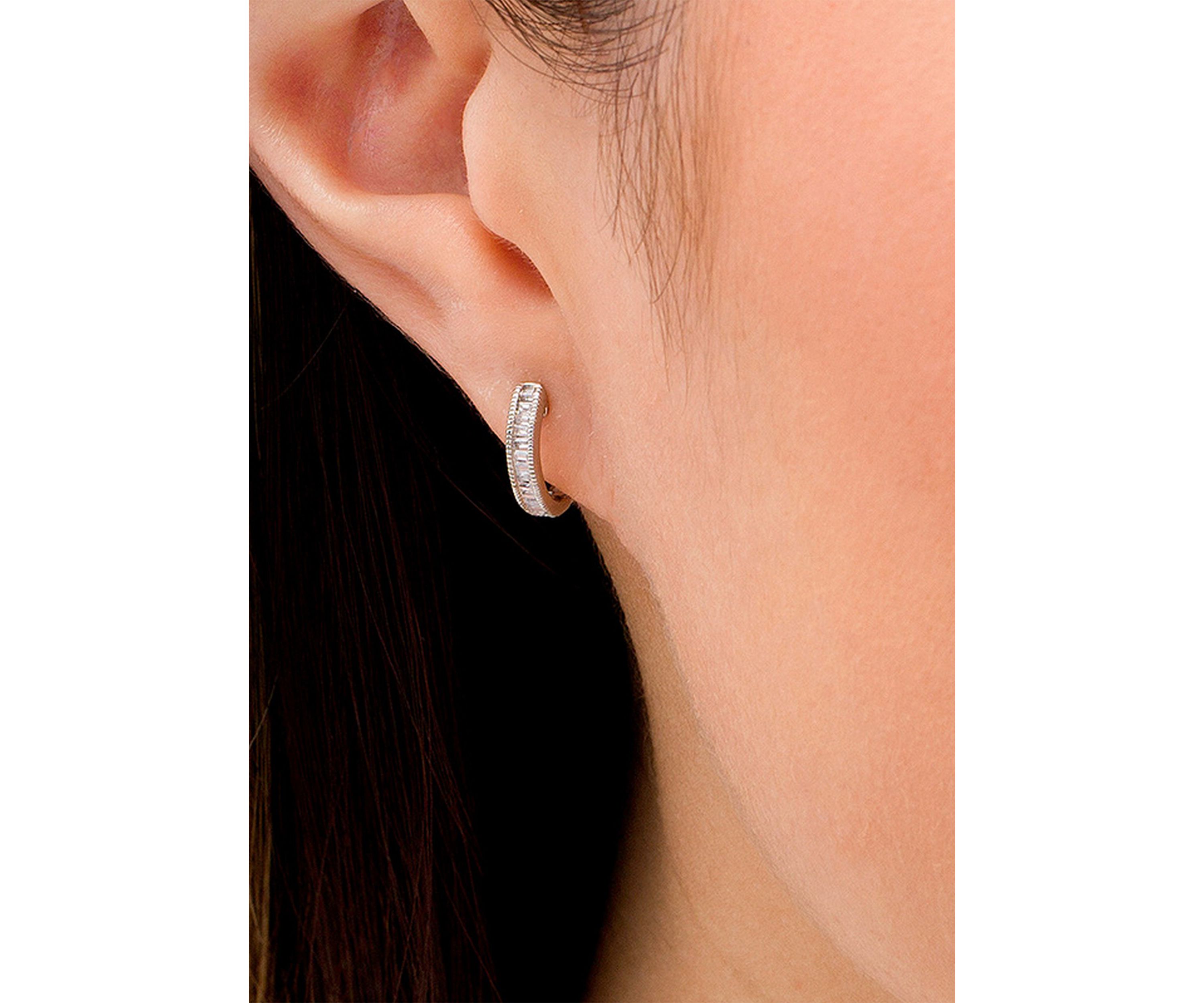 1/4 ct. t.w. Baguette Diamond Vintage-Style Hoop Earrings in 10K White Gold