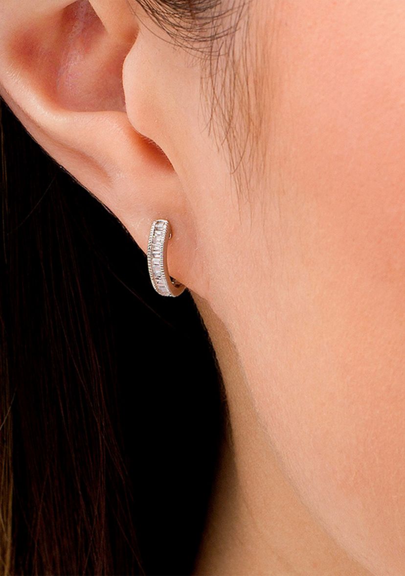 1/4 ct. t.w. Baguette Diamond Vintage-Style Hoop Earrings in 10K White Gold