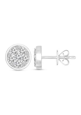 Diamaison 1/2 ct. t.w. Round-Cut Diamond Cluster Bezel Stud Earrings in 14K White Gold -  5400156E2210WB6SC
