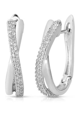 Diamaison 1/5 Ct. T.w. Round-Cut Diamond Crossover Hoop Earrings In Sterling Silver