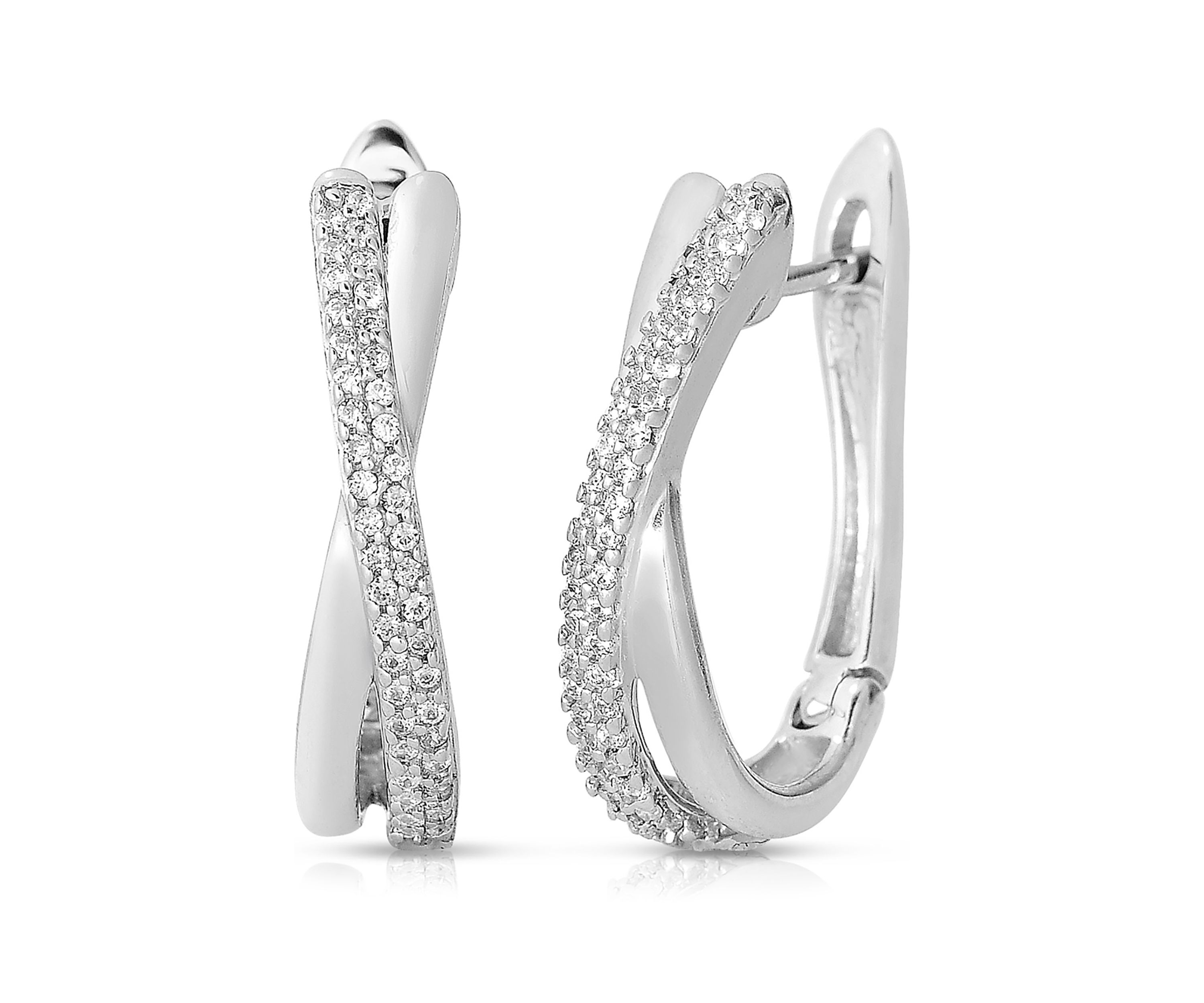 1/5 ct. t.w. Round-Cut Diamond Crossover Hoop Earrings in Sterling Silver