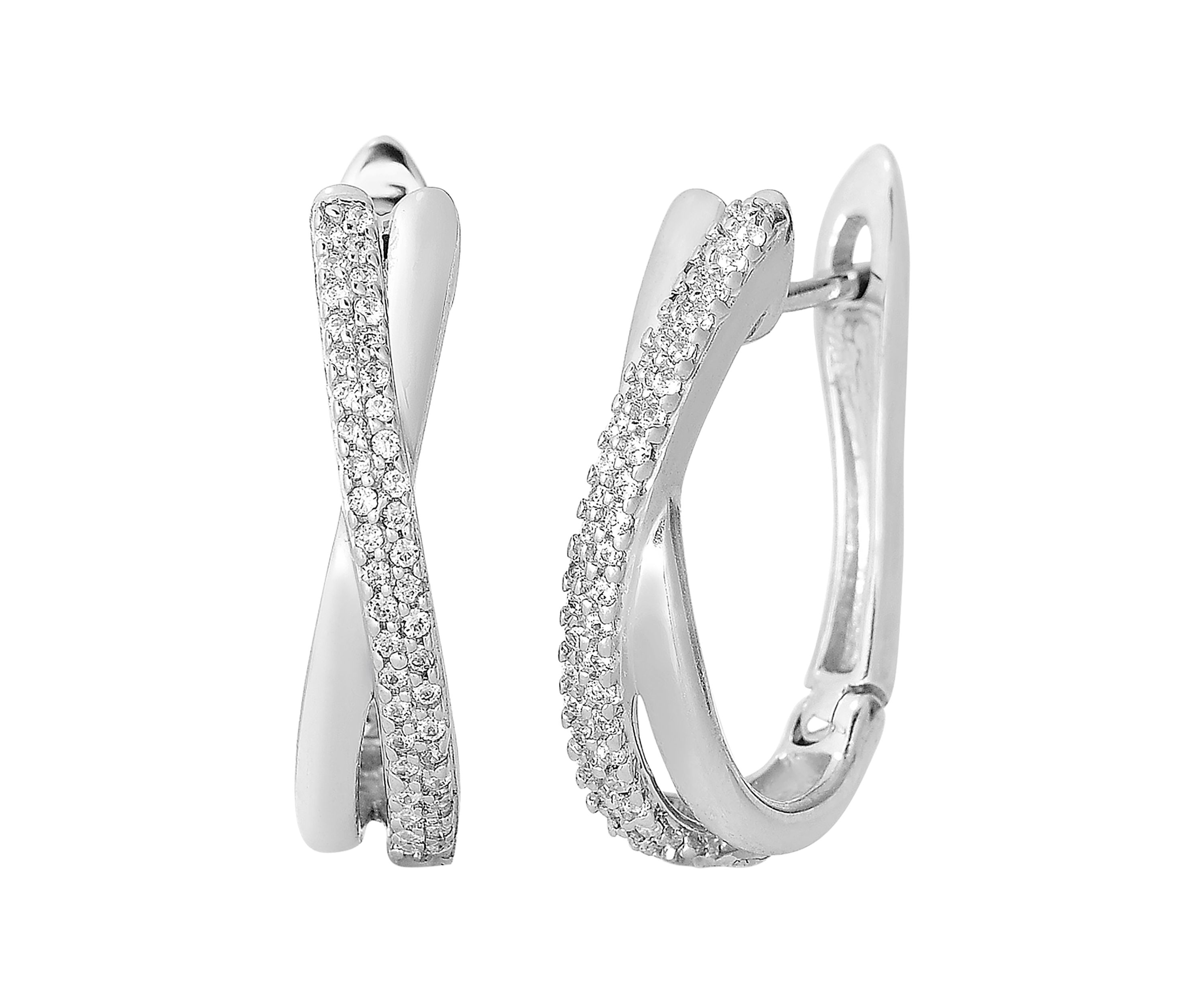 1/5 ct. t.w. Round-Cut Diamond Crossover Hoop Earrings in Sterling Silver