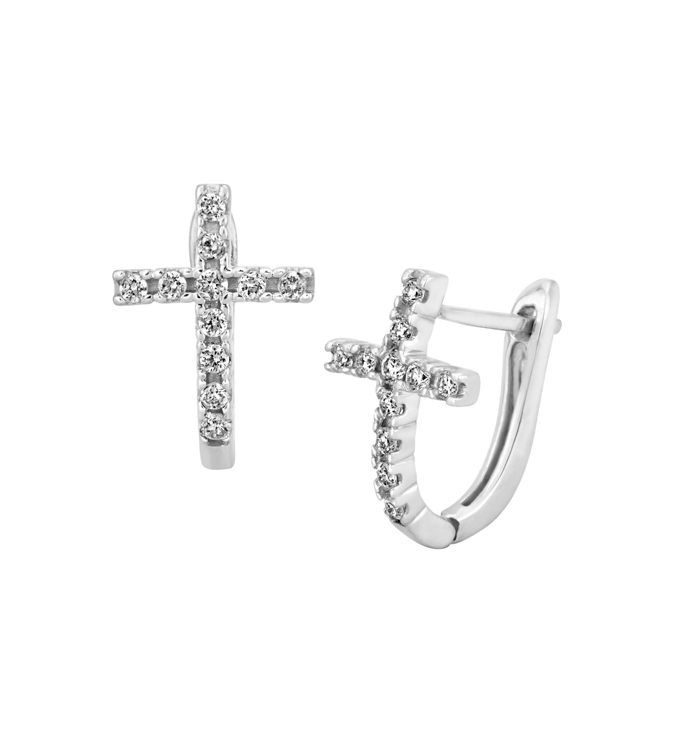 1/4 ct. t.w. Diamond Cross Hoop Earrings in Sterling Silver