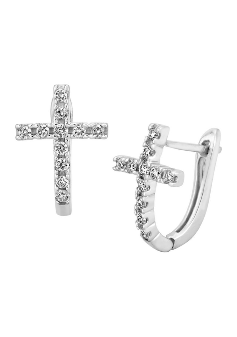1/4 ct. t.w. Diamond Cross Hoop Earrings in Sterling Silver
