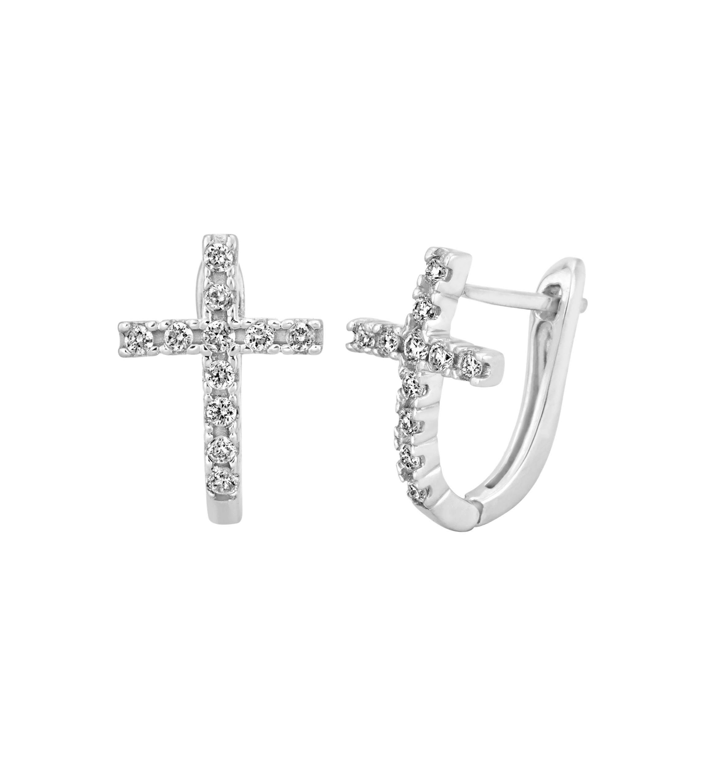 1/4 ct. t.w. Diamond Cross Hoop Earrings in Sterling Silver