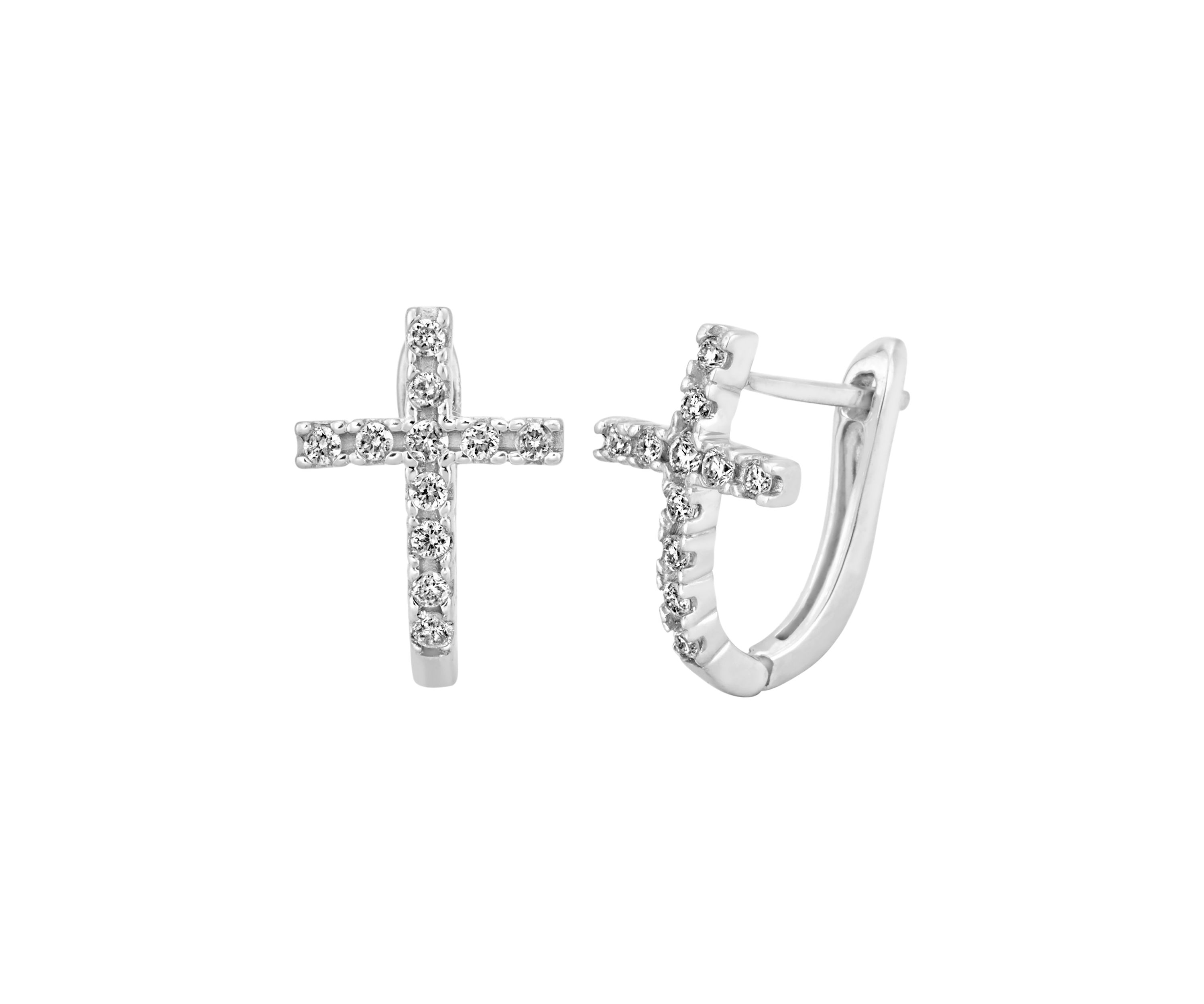 1/4 ct. t.w. Diamond Cross Hoop Earrings in Sterling Silver