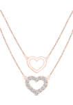 1/5 ct. t.w. Diamond Double Heart Outline Double Strand Layered Necklace in 10K Rose Gold