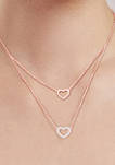 1/5 ct. t.w. Diamond Double Heart Outline Double Strand Layered Necklace in 10K Rose Gold