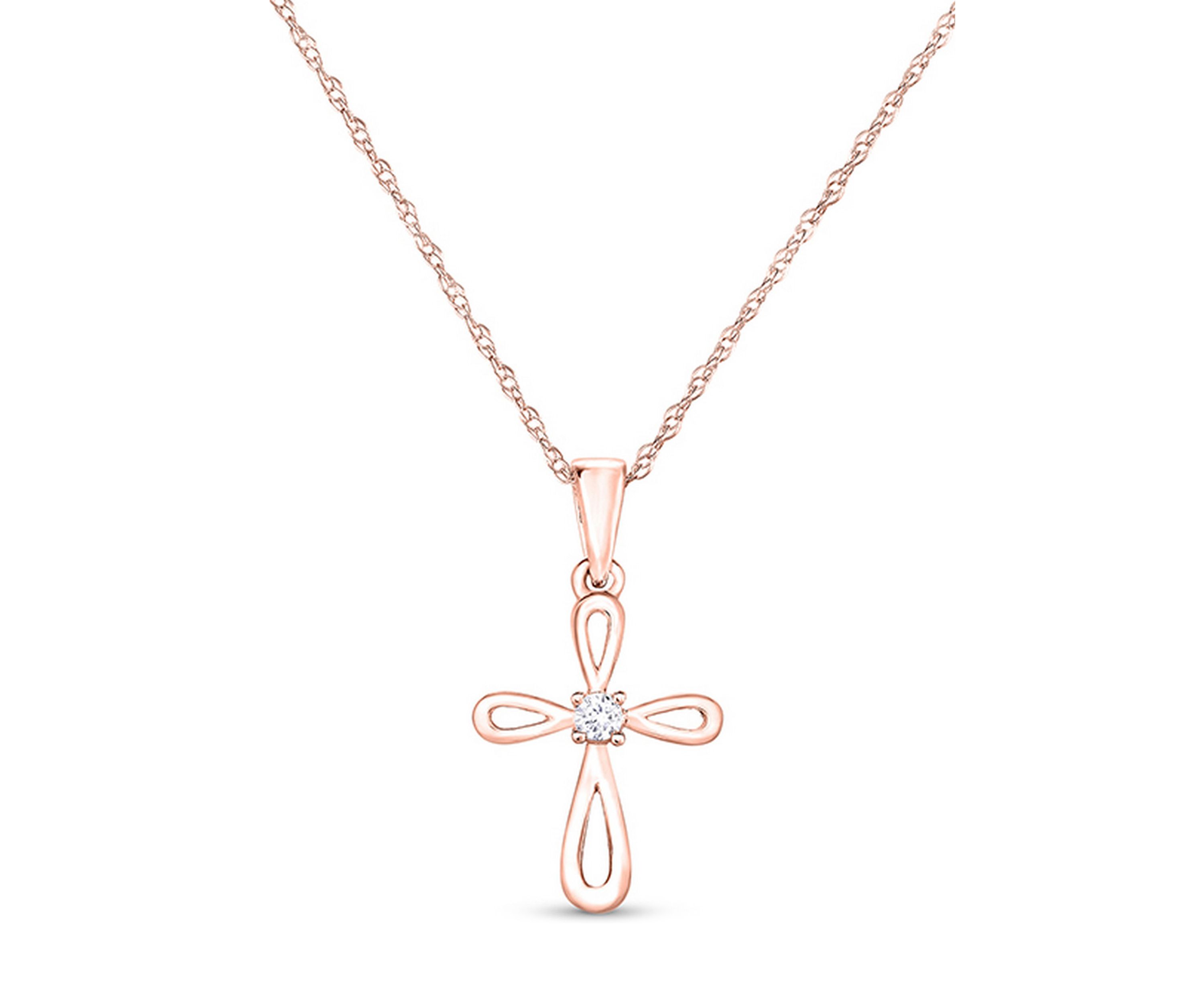 1/10 ct. t.w. Diamond Accent Loop Cross Pendant in 10K Rose Gold
