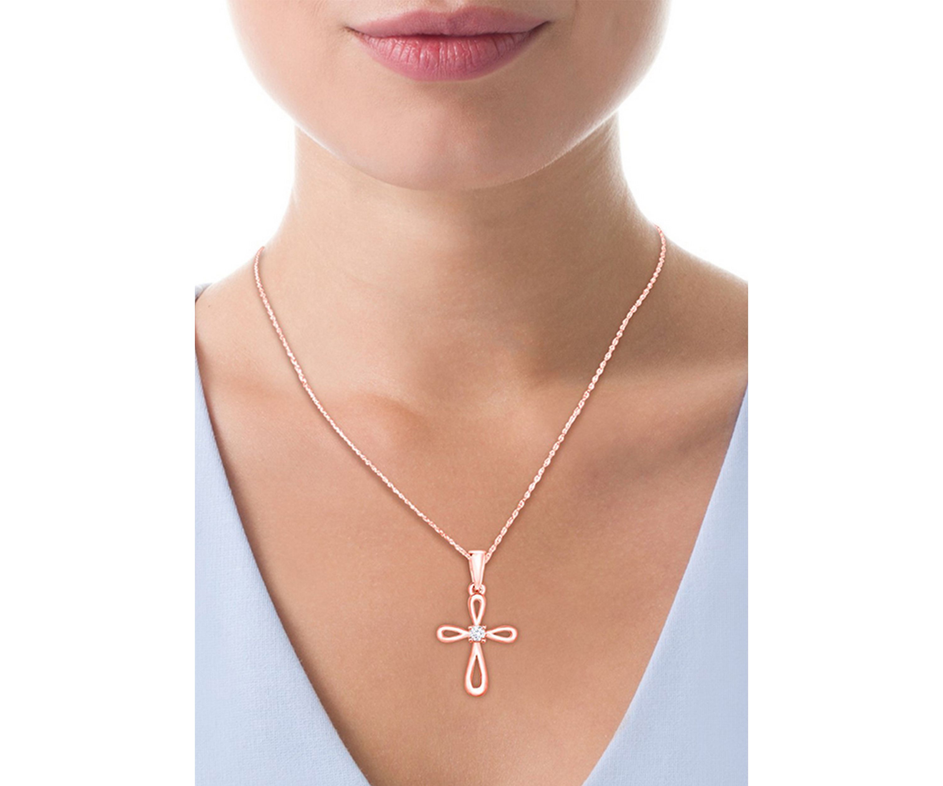 1/10 ct. t.w. Diamond Accent Loop Cross Pendant in 10K Rose Gold