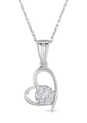 Diamaison 1/10 Ct. T.w. Diamond Flower Heart Necklace In Sterling Silver
