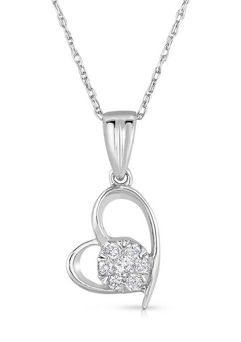 Diamour 1/10 ct. t.w. Diamond Flower Heart Necklace
