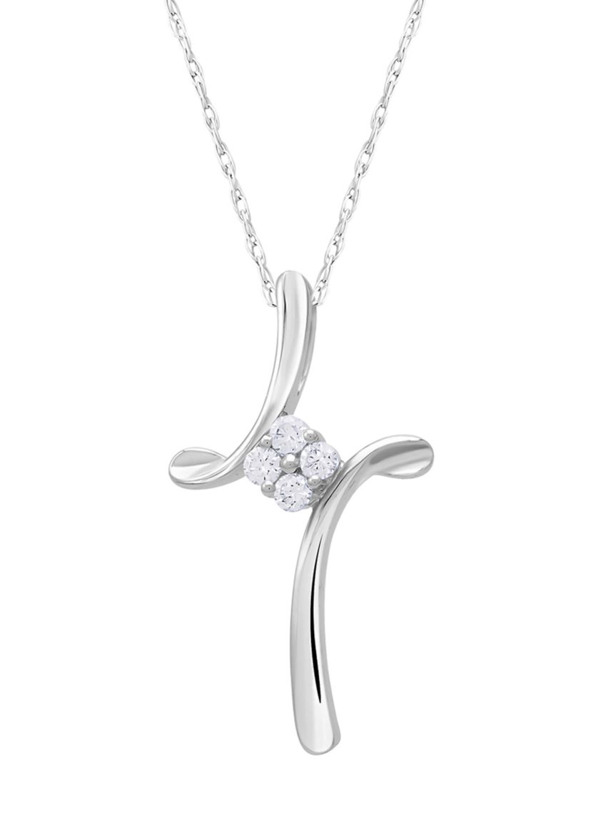 1/10 ct. t.w. Quad Diamond Abstract Cross Pendant in Sterling Silver
