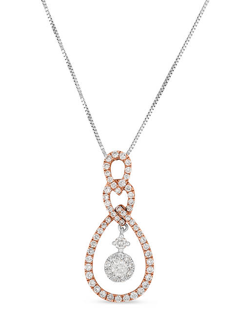 1/2 ct. t.w. Round-Cut Diamond Tear Drop Necklace in 14K Two-Tone Gold