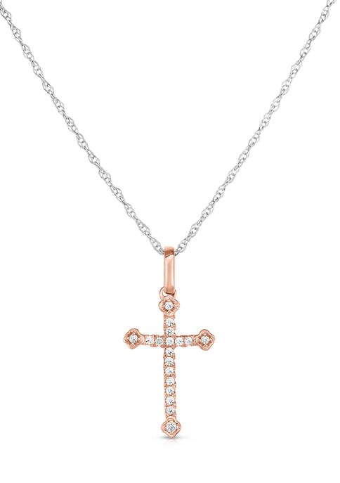 Diamour 1/10 ct. t.w. Round-Cut Diamond Cross Necklace