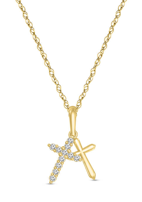 1/10 ct. t.w. Round-Cut Diamond Cross Necklace in 10K Yellow Gold