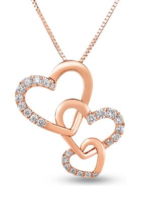 Diamaison 1 5 Ct T W Diamond Triple Heart Pendant In 10k Rose Gold Belk