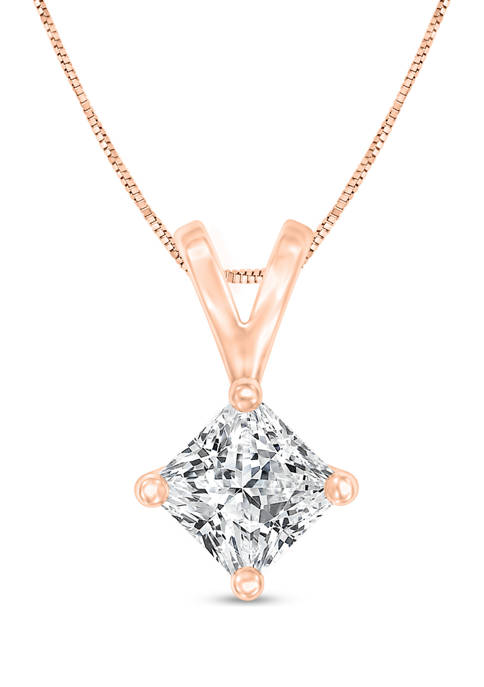 1/4 ct. t.w. Certified Princess Cut Diamond Solitaire Pendant in 14K Rose Gold (I/SI2)
