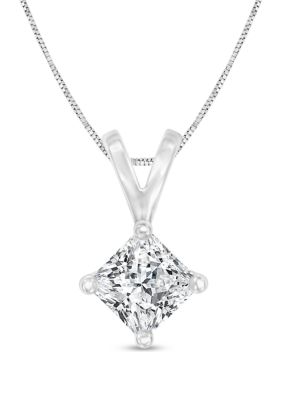 Diamaison 1/4 Ct. T.w. Certified Princess Cut Diamond Solitaire Pendant In 14K Gold (I/si2), White -  0827255842014