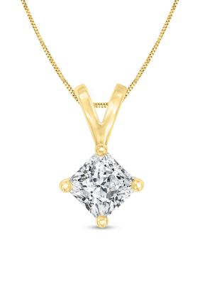 Diamaison 1/4 Ct. T.w. Certified Princess Cut Diamond Solitaire Pendant In 14K Gold (I/vs2)