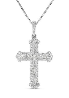 Diamour 1 3 Ct T W Diamond Multi Row Cross Pendant In 10k White Gold Belk