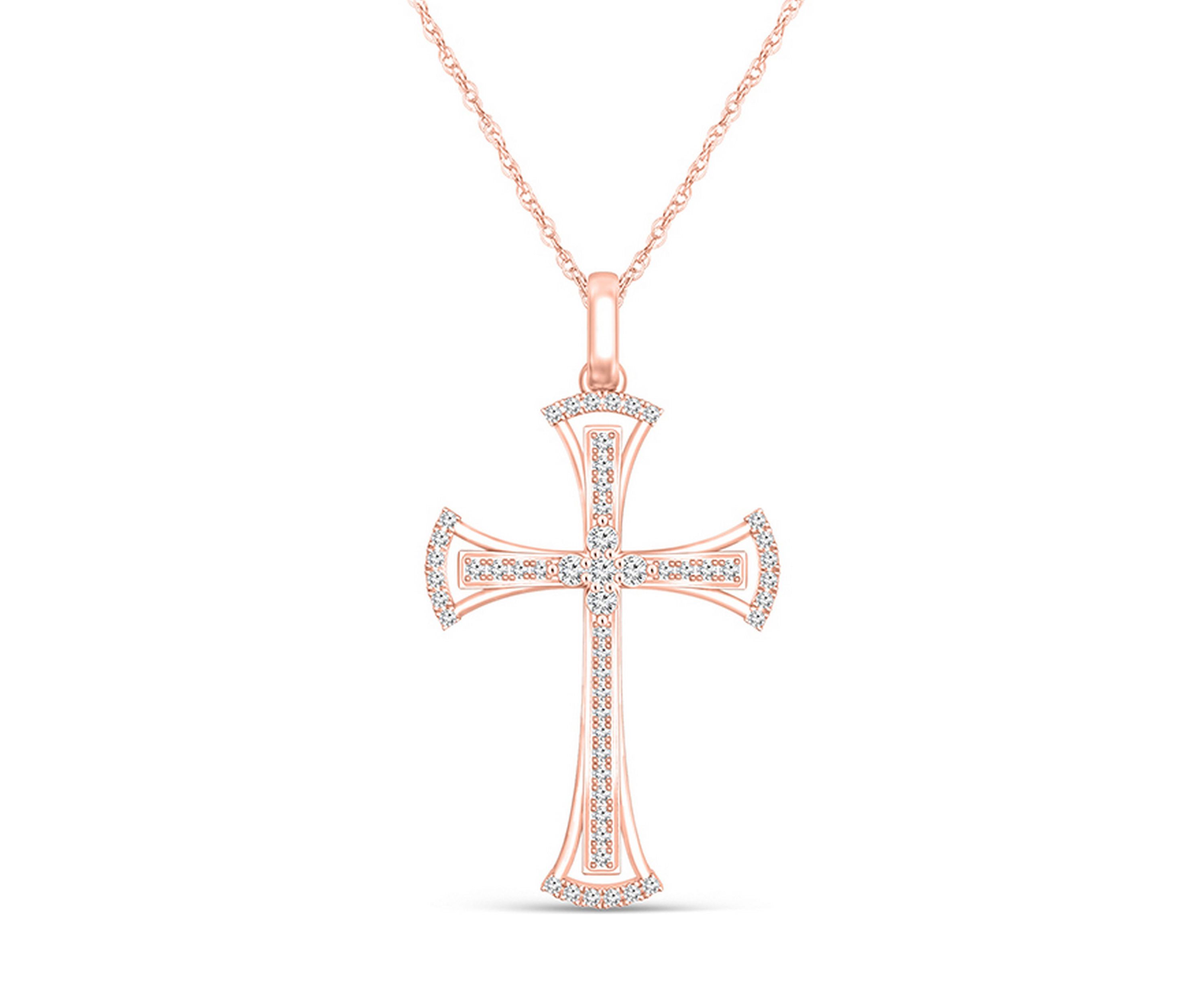 1/5 ct. t.w. Diamond Flared Cross Pendant in 10K Rose Gold