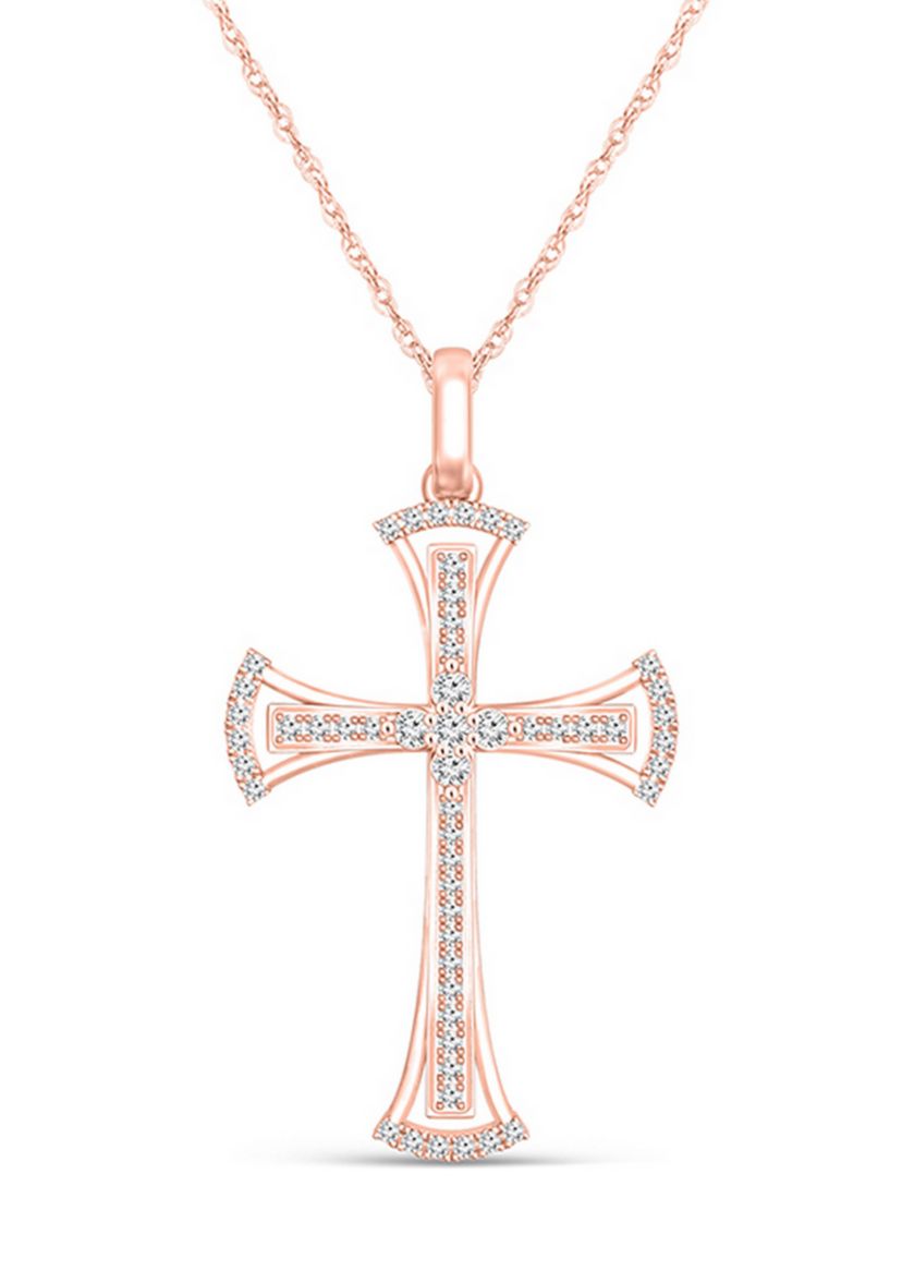 1/5 ct. t.w. Diamond Flared Cross Pendant in 10K Rose Gold
