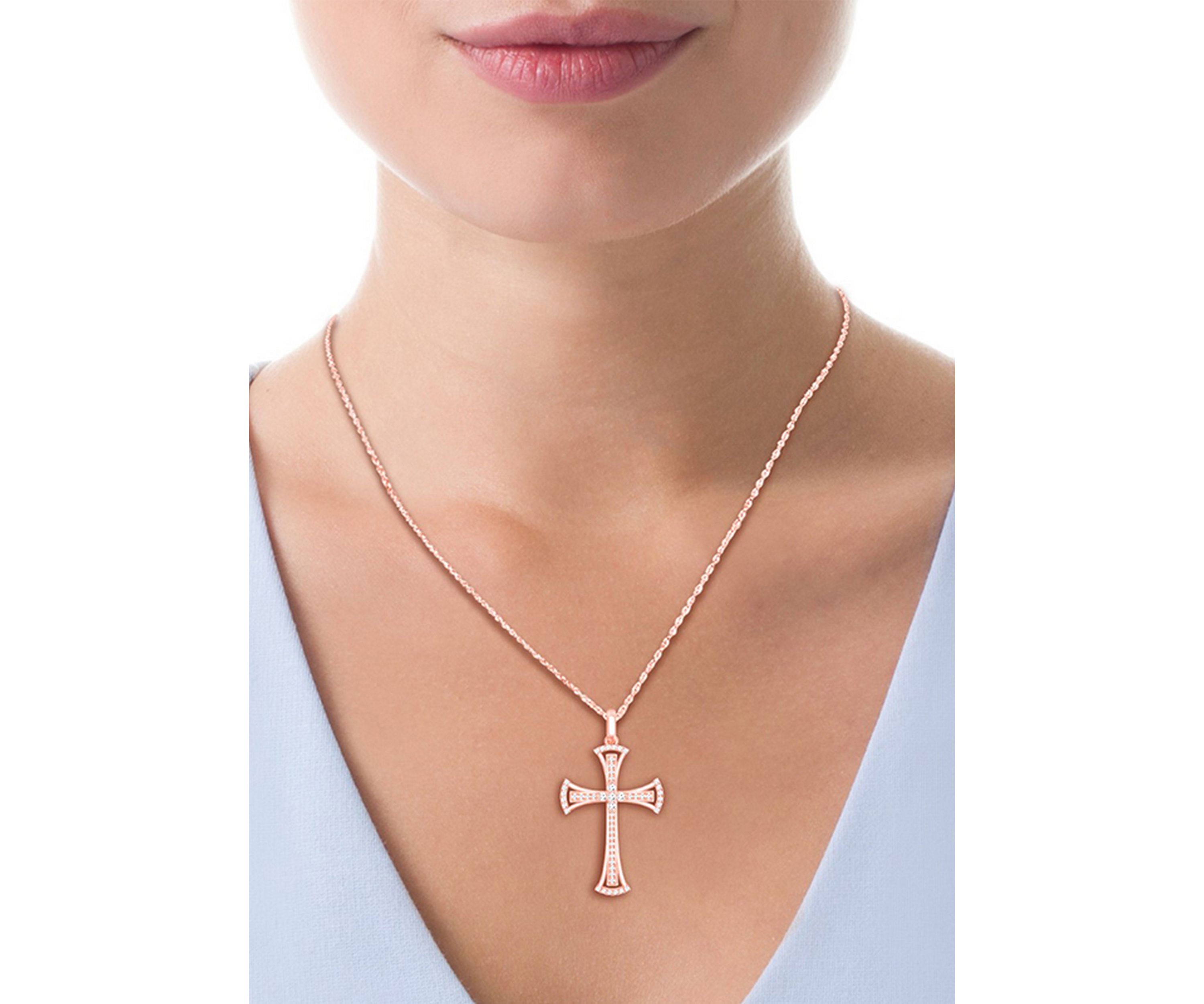 1/5 ct. t.w. Diamond Flared Cross Pendant in 10K Rose Gold
