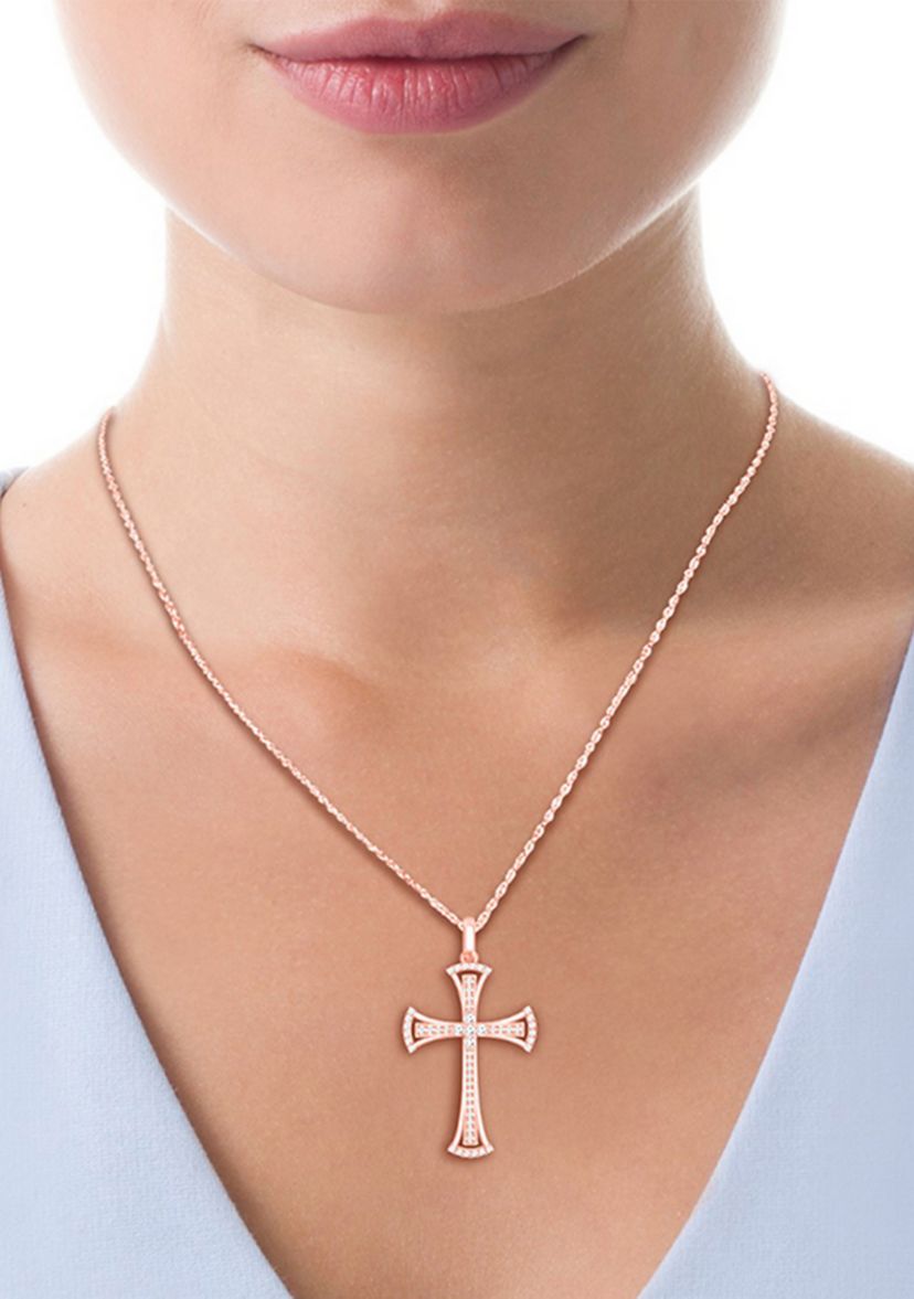 1/5 ct. t.w. Diamond Flared Cross Pendant in 10K Rose Gold